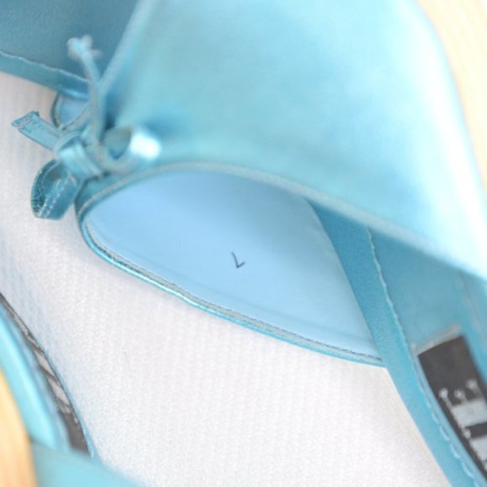 Y2K Platform Wooden Clog Shoes Satin Blue Sz 7 - Picture 9 of 10